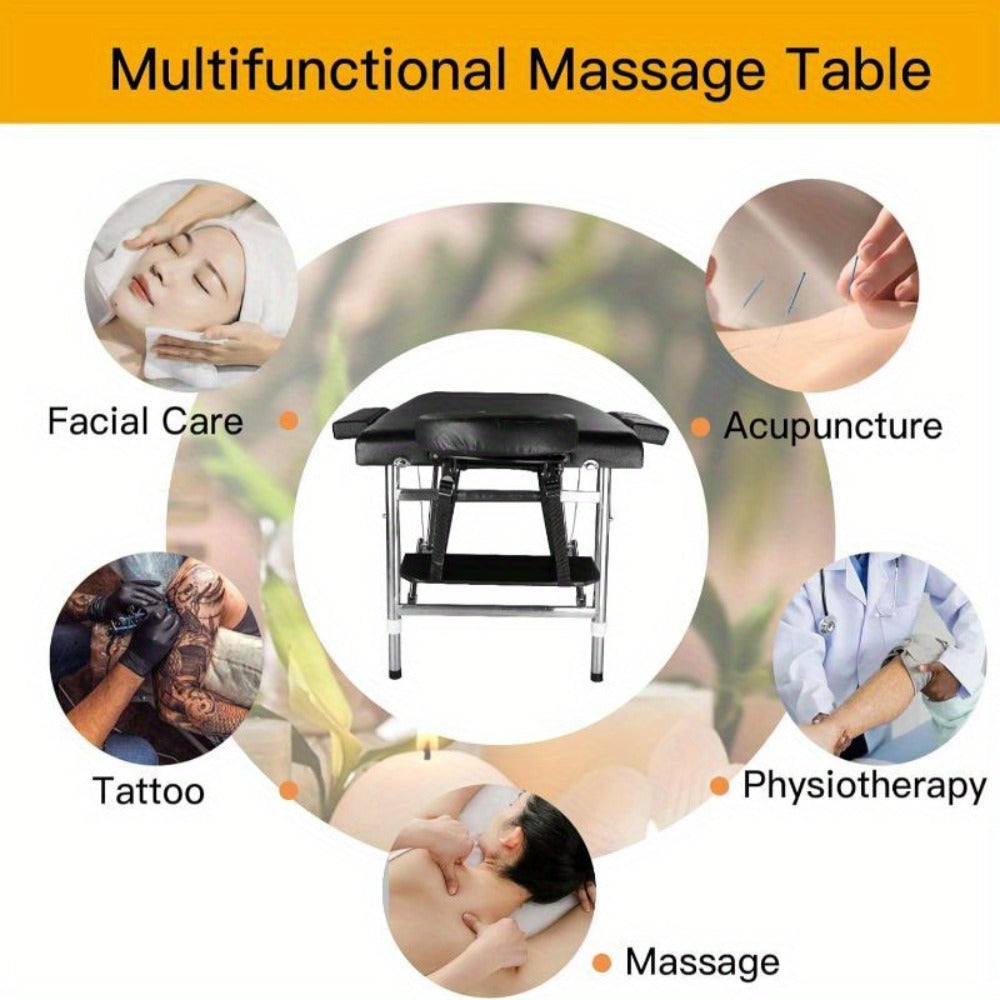 Portable Massage Table Folding Aluminum Frame PU Leather Adjustable Height 3-Section Spa Bed for Lash Extensions Esthetician Tattoo Facial Waxing Home Salon Use with Carrying Bag