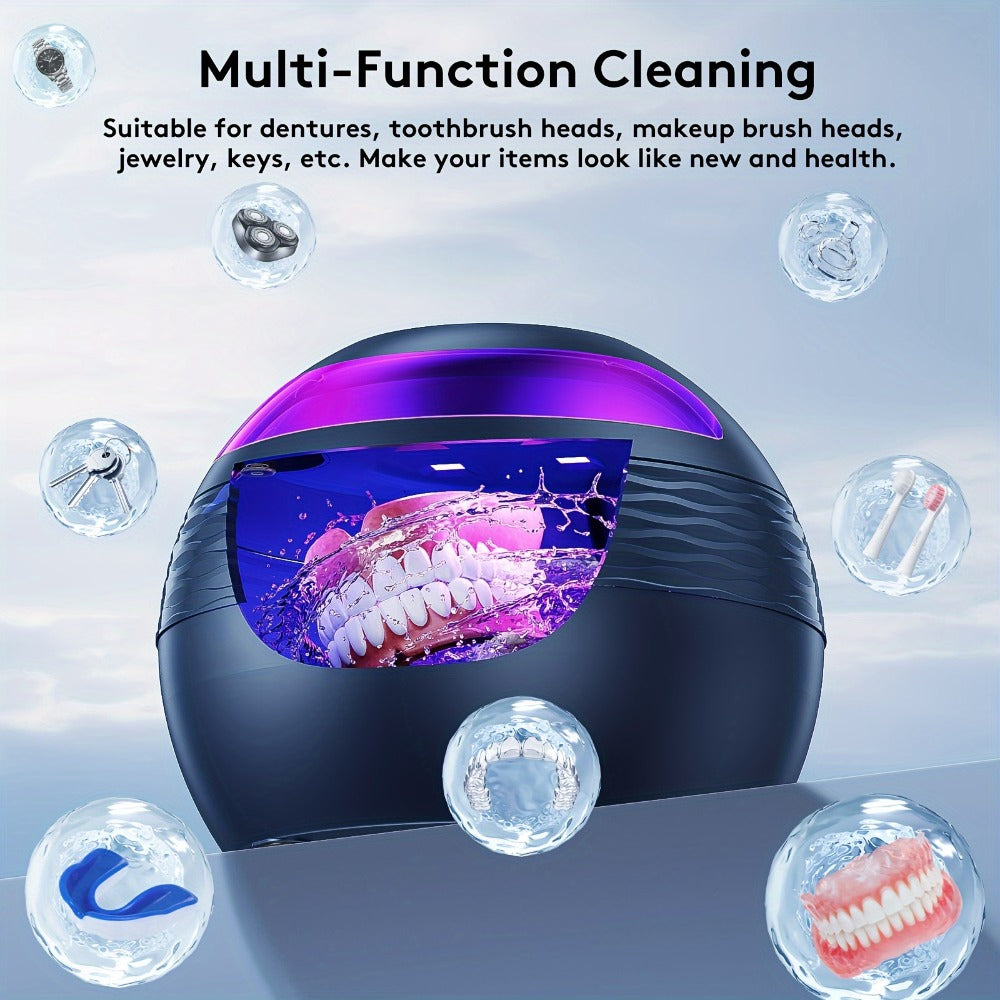 45kHz Ultrasonic Retainer Cleaner Machine with UV Sanitizer Portable Dental Cleaner for Retainers Aligners Dentures Braces Mouth Guard Jewelry 200ml Tank Chemical Free Blue Black White