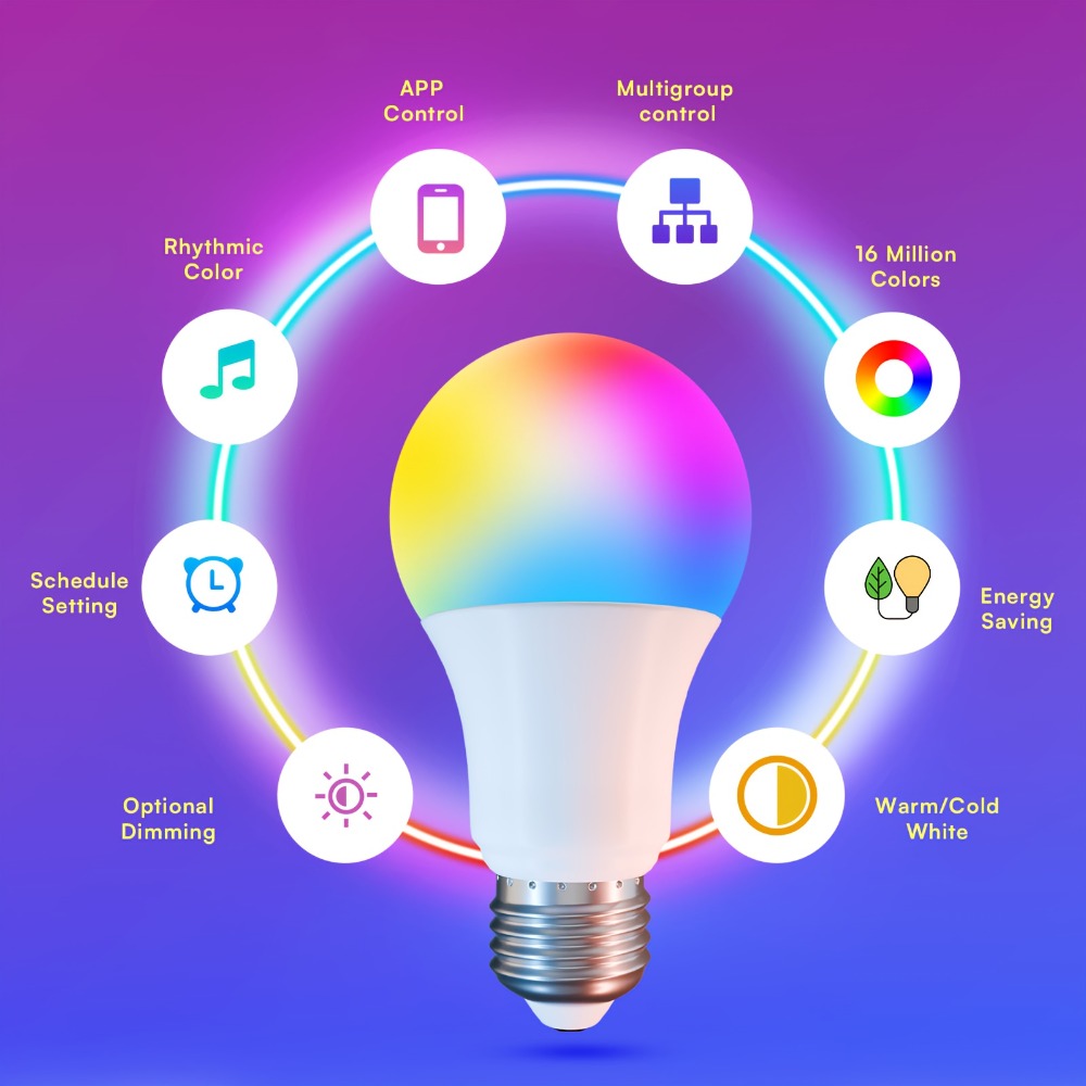 Alexa Smart Light Bulbs RGB Color Changing 2 Pack A19 E26 WiFi - Voice App Control LED Bulbs Compatible with Google Home, Music Sync, 104 Scenes, Dimmable for Bedroom Living Room Gaming Room