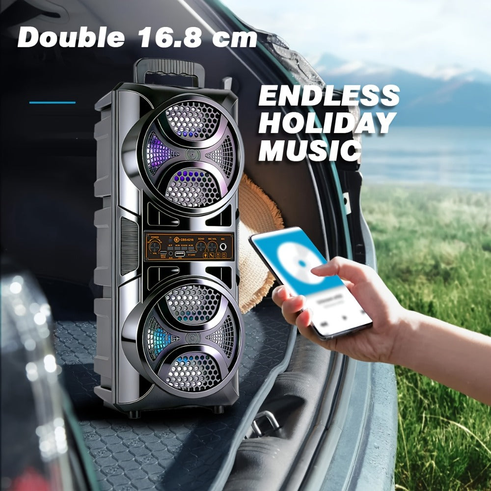 1200W PA Bluetooth Speaker with Wired Microphone & LED Lights – Portable Rechargeable Wireless Speaker, Supports AUX, USB & FM Radio, Ideal for Parties, Outdoor Events & Holiday Gifts