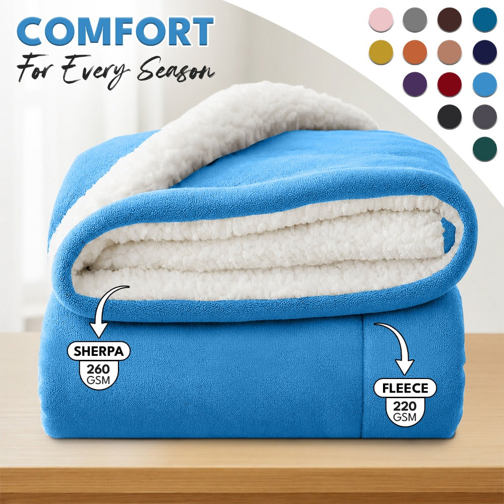 Sherpa Flannel Blanket – Double-Layer Ultra Soft Warm Throw for Bed, Sofa & Bedroom Decor, Better Sleep, 14 Colors, 3 Sizes