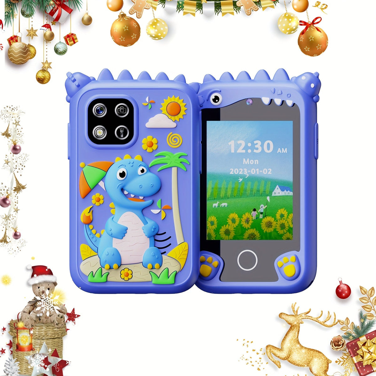 Kids Toy Smart Phone with HD Touchscreen & Dual Camera – 8GB Storage Dinosaur Play Phone | Educational Travel Toy for Boys & Girls Ages 3-10, Birthday Halloween & Christmas Gift | Green Blue Pink Purple
