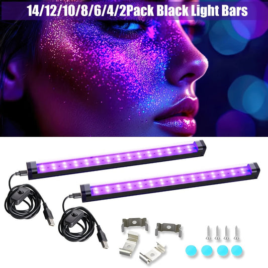 UV Black Light Bars, 10W 1ft with Magnetic Mounts for Fluorescent Displays