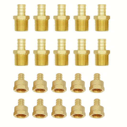 Brass PEX Crimp Adapters, 1/2 in PEX x 1/2 in NPT, 20-Piece Male & Female Set