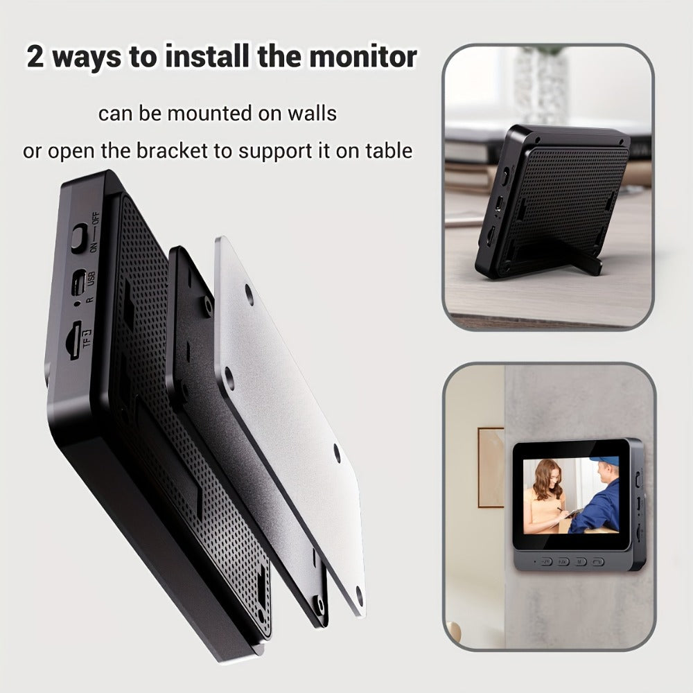 1296P Video Doorbell with 4.3" Indoor Monitor & Local SD Storage - No WiFi No App Required, Two-Way Audio, IR Night Vision, 1200mAh 2-Month Battery, 120° Wide Angle, One-Key Pairing, Black