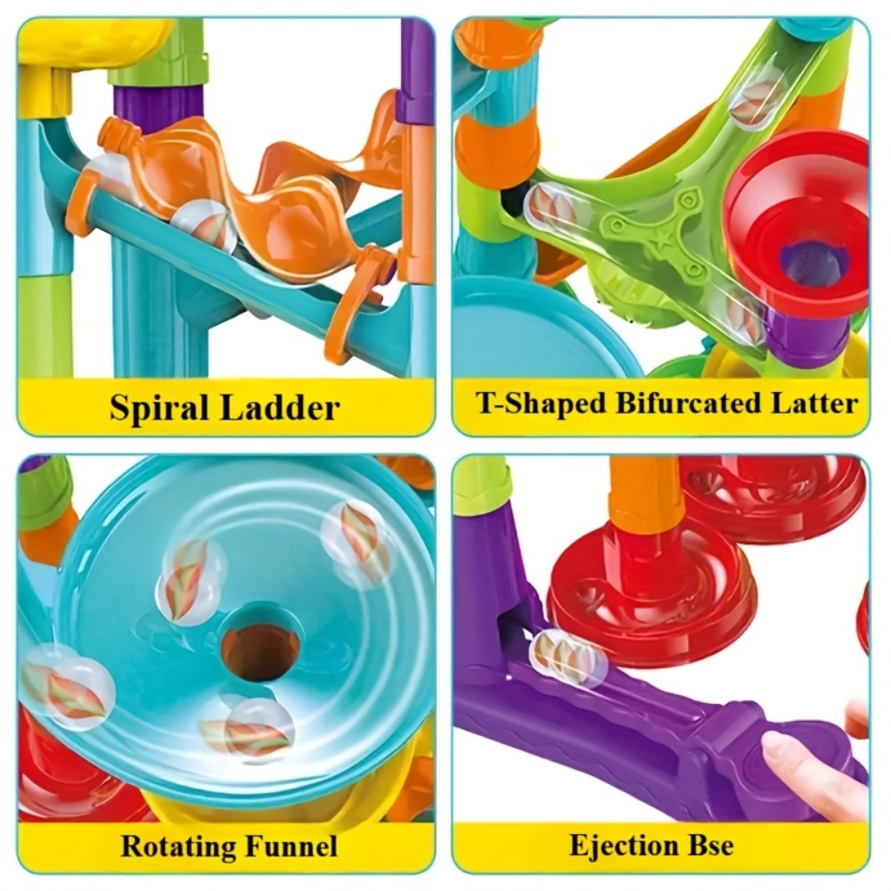Marble Run Building Block Set with Glass Marbles, 112 or 147 Piece Race Track Toy for Ages 4+