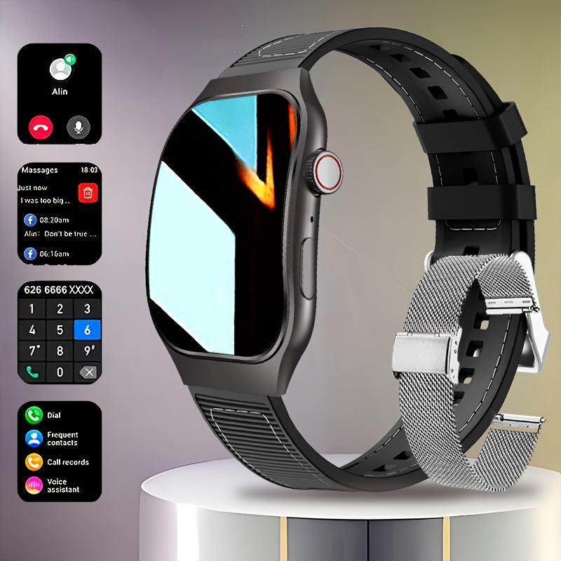 Smartwatch with Mini Games & Voice Assistant, 2.01" Curved Full Touch Screen, HD Wireless Calling, 100+ Sport Modes, Heart Rate SpO2 Sleep Tracker, Magnetic Charging, Deployable Buckle – Men & Women