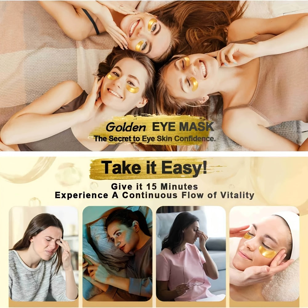 24K Gold Collagen Eye Mask Patches 36 Pairs Under Eye Patches with Collagen Glycerin Moisturizing Hypoallergenic Anti-Dark Circle Puffiness Skincare for Men Women All Skin Types