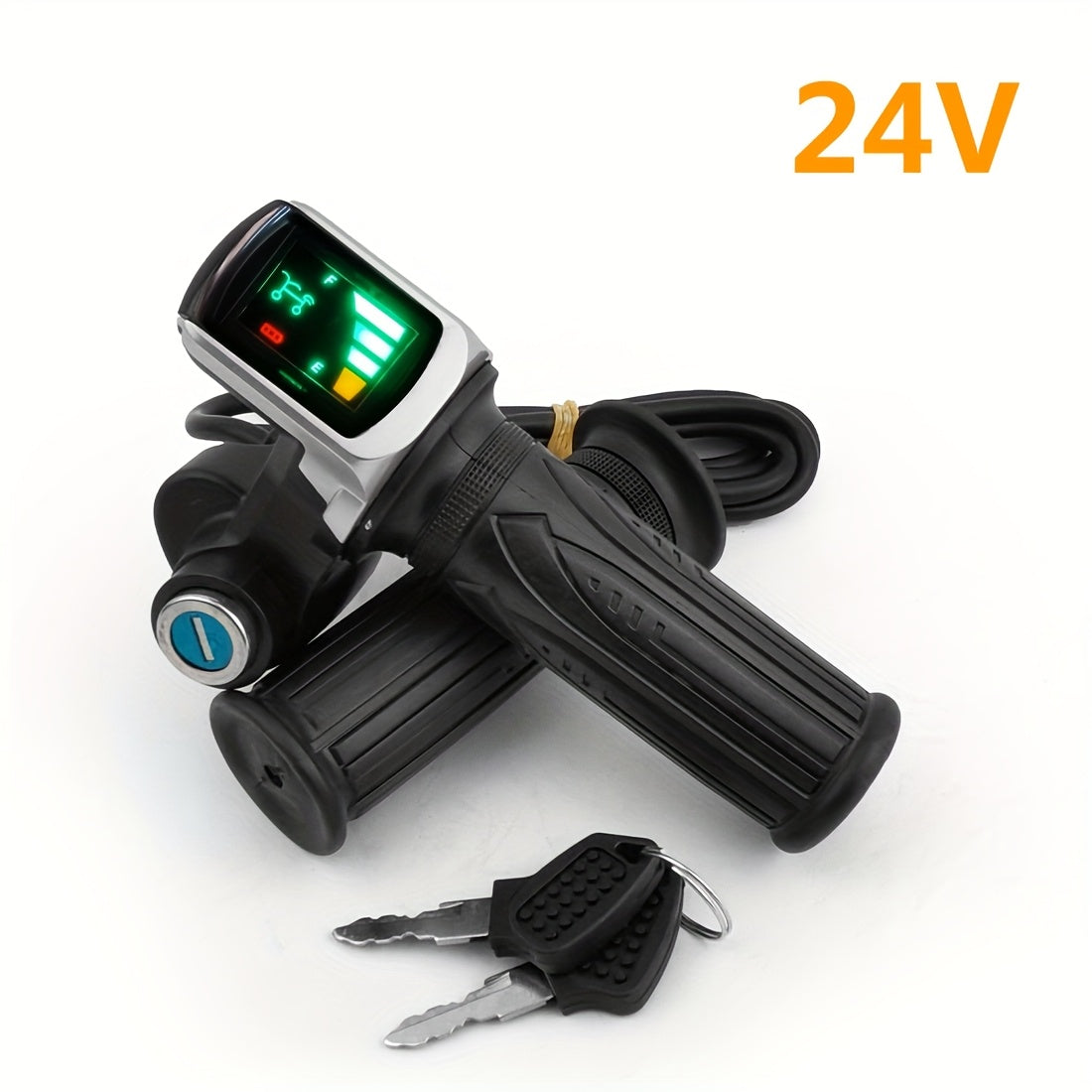 Electric Bike Scooter Key Throttle Grip Handle with LCD Display | 24V 48V Compatible | E-Bike Twist Throttle with Power Lock Wiring for Electric Motorcycle Scooter Replacement