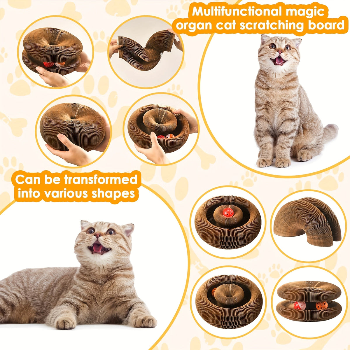 Cat Scratching Board with Ball Track & Bells - Foldable Organ Cardboard Scratcher Pad, Interactive Cat Toy for Indoor Cats, Wear-Resistant Corrugated Scratch Lounge