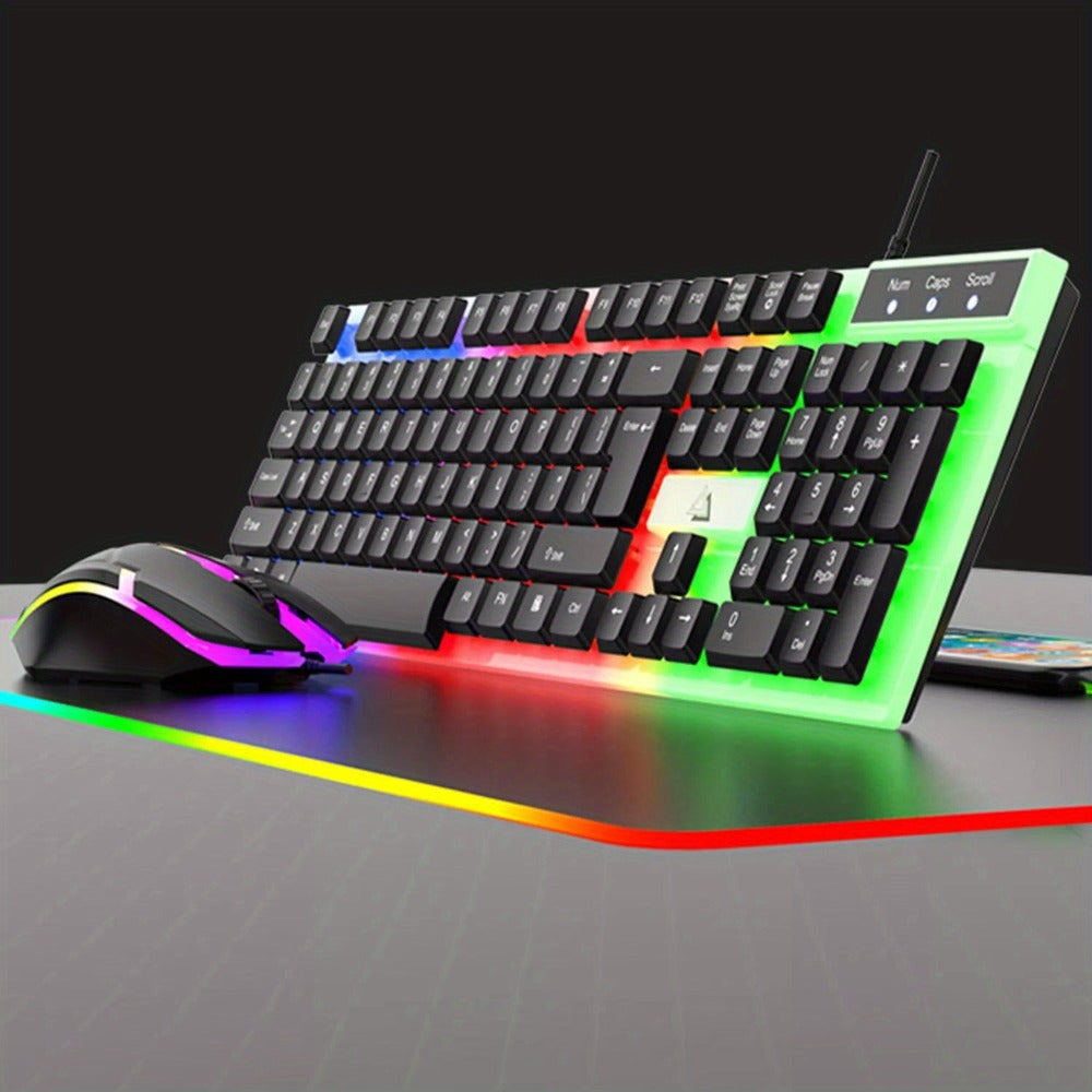 Rainbow RGB Gaming Keyboard and Mouse Combo GT100 – 104 Keys Full-Size Mechanical Cyan Axis Wired Set, Vibrant LED Backlit for PC, Laptop, Mac, Windows & Linux | 50M Keystroke Durability | Black & White