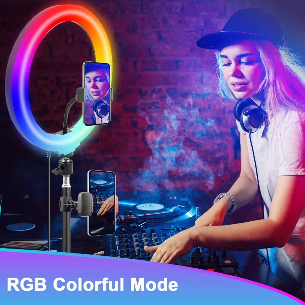 RGB Ring Light 12 Inch Dimmable with 63 Inch Adjustable Tripod USB Powered Phone Stand Gimbal Clamp for Makeup Live Streaming Selfie Photography TikTok YouTube Portable