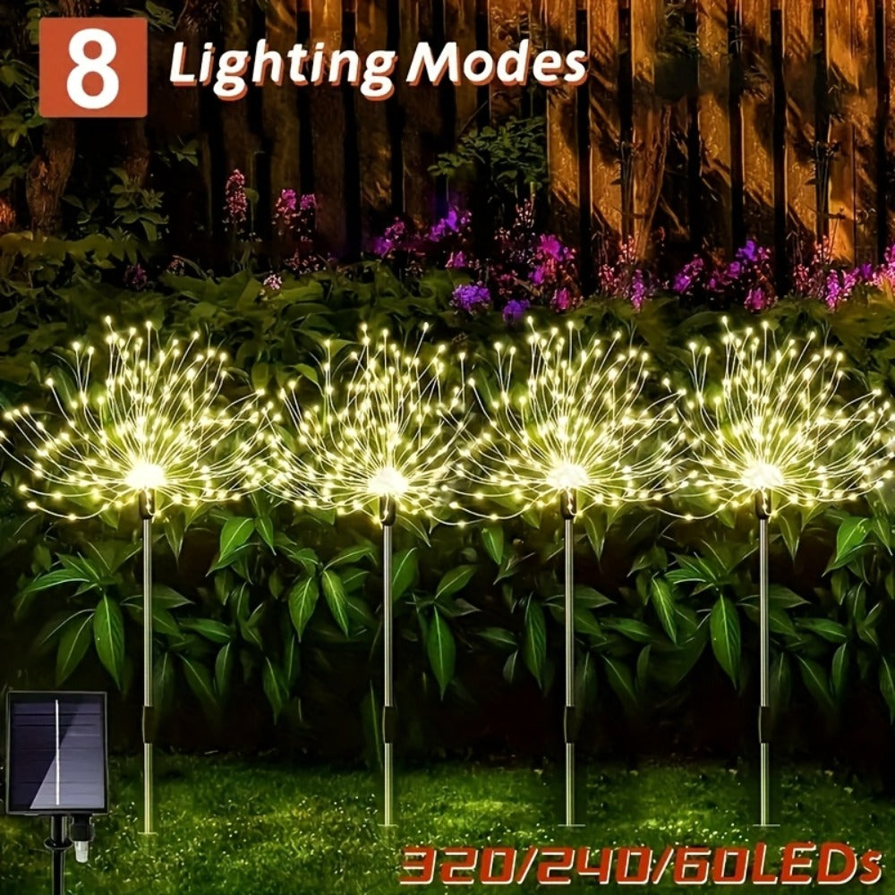 Solar Garden Lights Outdoor Waterproof IP65 – Fireworks Fairy Lights 8 Modes Multi-Color Solar Powered Landscape Decoration for Garden Balcony Pathway Lawn Christmas Holiday 240 320 LED 4 Pack