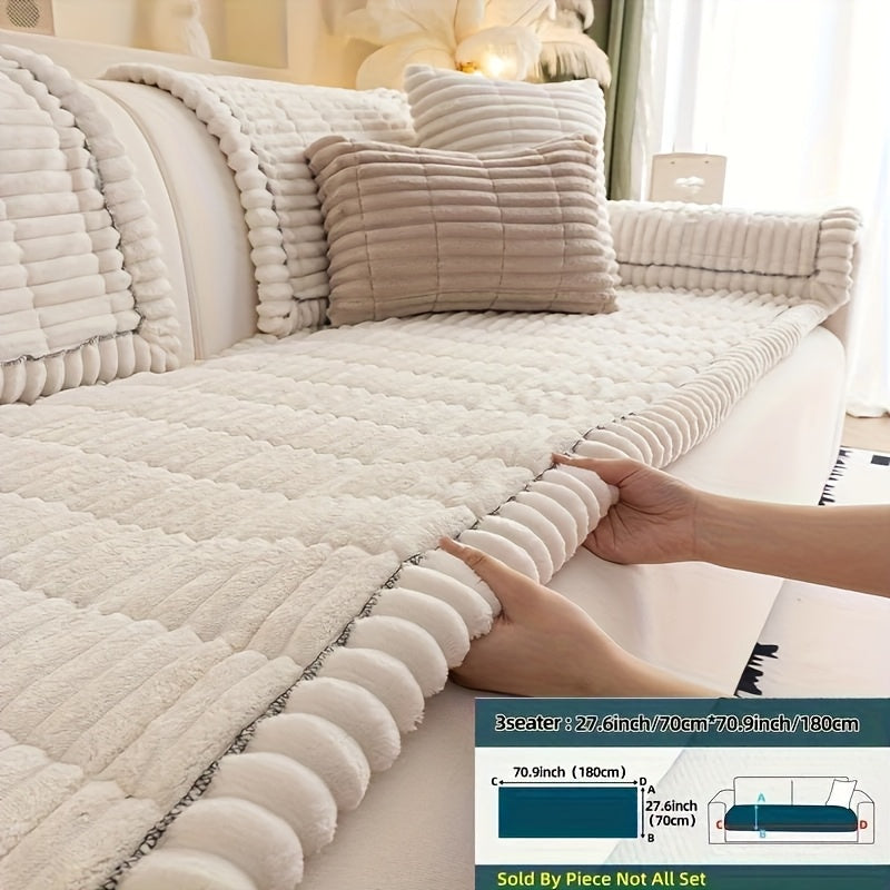 Sofa Cushion Cover Plush Velvet Washable Seat Pad Wavy Edge Soft Kapok Filling for Couch Loveseat 1 2 3 4 Seater — Easy Install Home Decor Protection