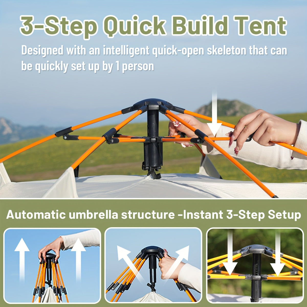Pop Up Camping Tent Instant Setup – Automatic Windproof Lightweight Tent with Dual Doors & Mesh Windows, All-Season Waterproof Design for 1-3 & 3-4 Person, Ideal for Camping, Hiking & Travel