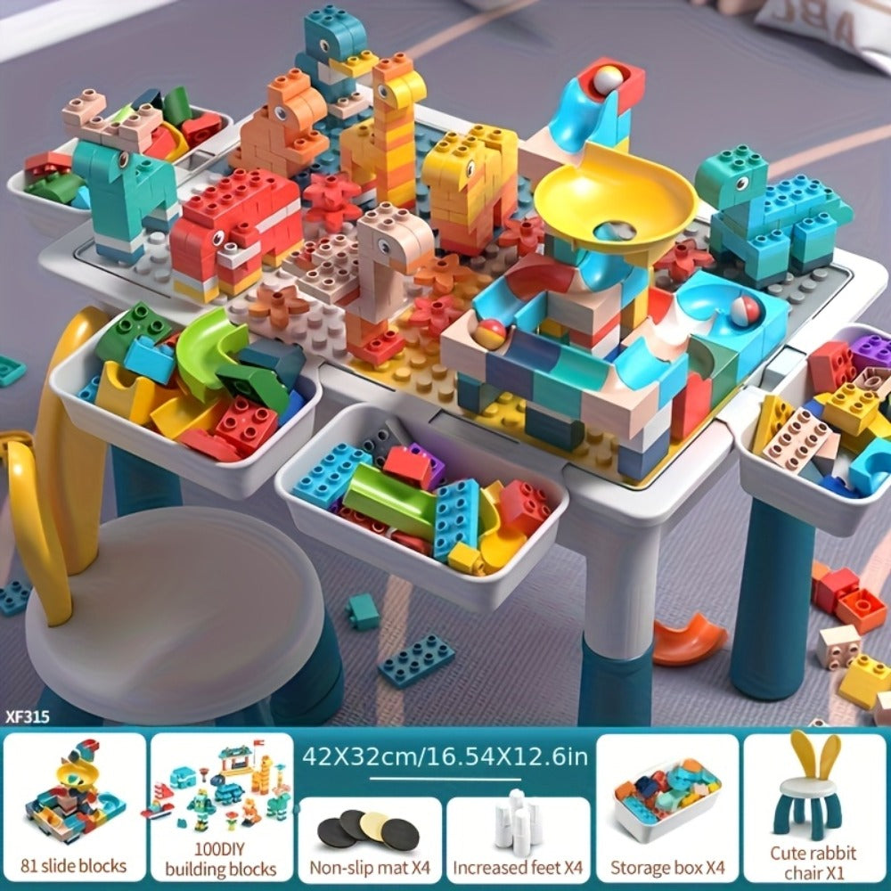 Kids Building Block Table & Chair Set with Storage, 16.5 x 12.6 in