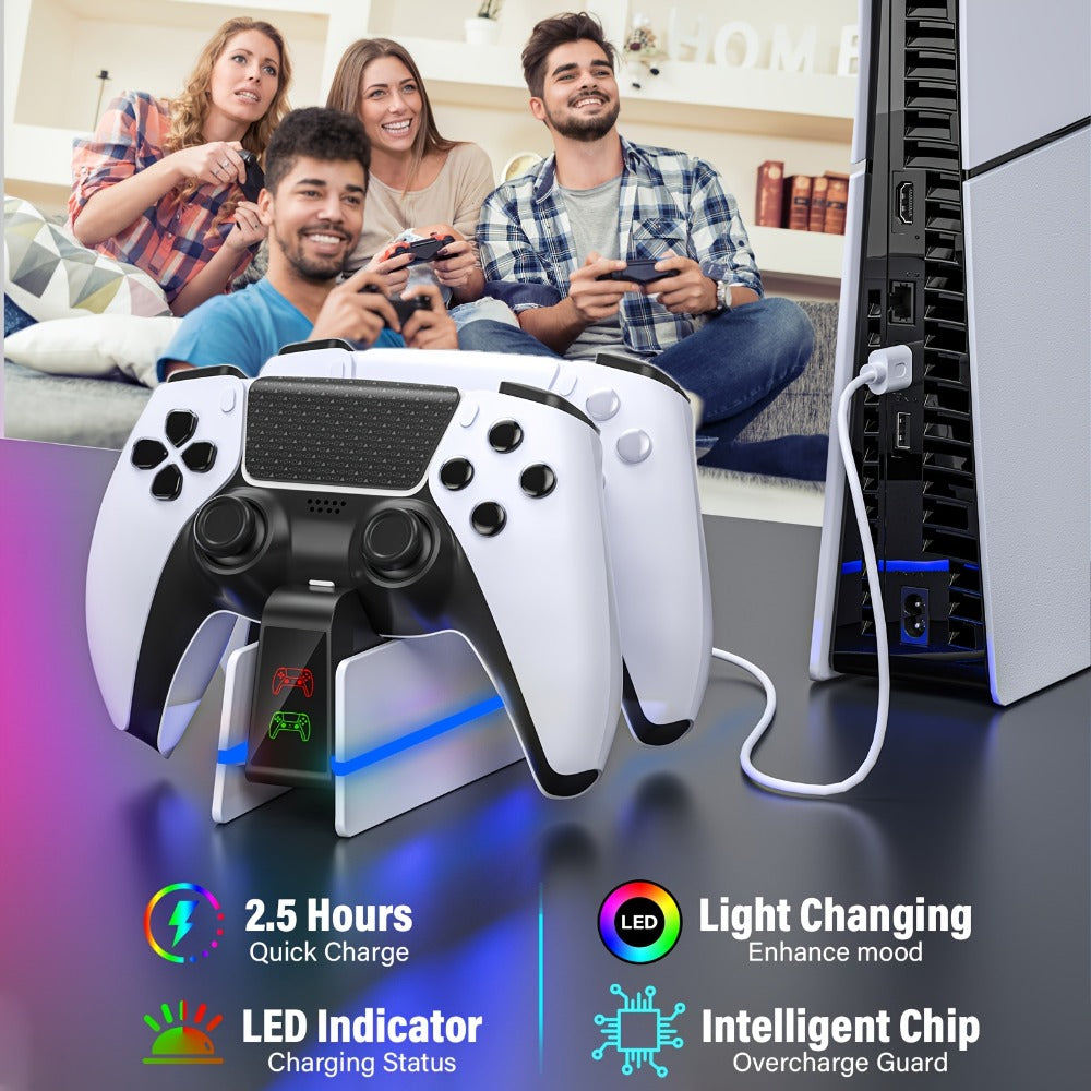 PS5 Controller Charging Station 9-Color LED Light Fast Charging Dock for DualSense & DualSense Edge - Compatible with PS5 Slim Pro All Models