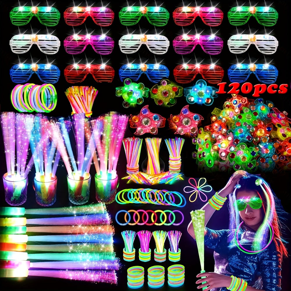 Glow Party Supplies 120-Piece Set with LED Glasses & Glow Accessories
