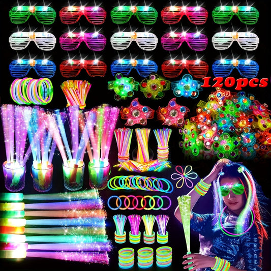 Glow Party Supplies 120-Piece Set with LED Glasses & Glow Accessories