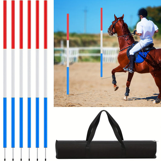 Horse Pole Bending Poles, 6-Piece 6-Foot Set with Carry Bag, Red, White and Blue