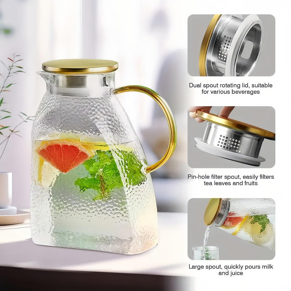 Glass Water Bottle Kettle Set – Heat-Resistant Large Capacity Fridge Door Storage with Cleaning Brush & Long Spoon – Perfect for Iced Tea, Cold Brew Coffee, Juice & Infused Water