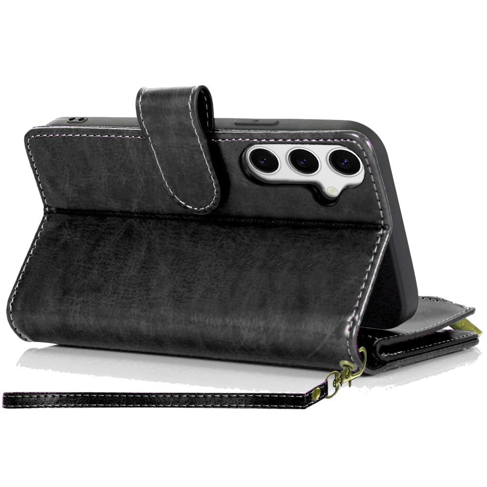 Wallet Case for Samsung Galaxy S25 FE – Luxury Leather Zipper Card Holder ID Window Money Pocket Folio Flip Cover, Slim Protective Phone Case with Card Slots for Galaxy S25 FE Women Men