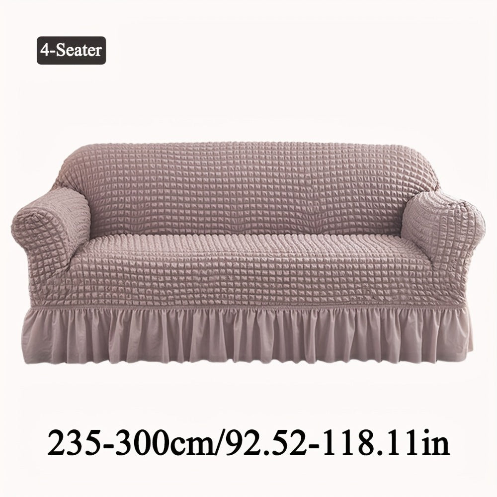 Seersucker Sofa Slipcover Elastic Band Closure Pet-Friendly All-Purpose Sofa Cover for Living Room Home Decor Protection — Single 2 4 Seater Multiple Colors