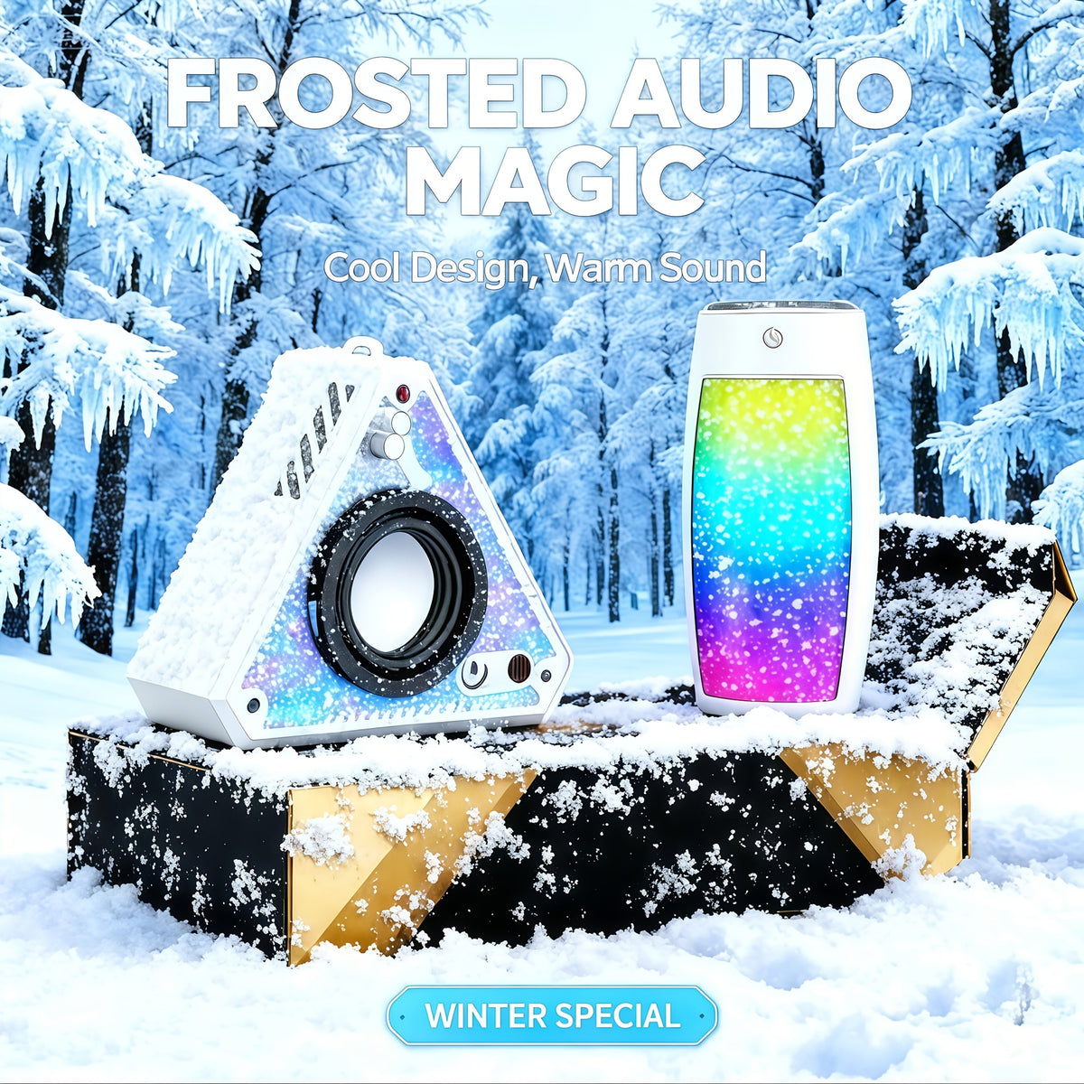 Triangular Portable Bluetooth Speaker Outdoor Wireless Rechargeable Stereo Subwoofer with HD Sound, Multi-Style Cinema Audio System for Camping Travel Home Party Use