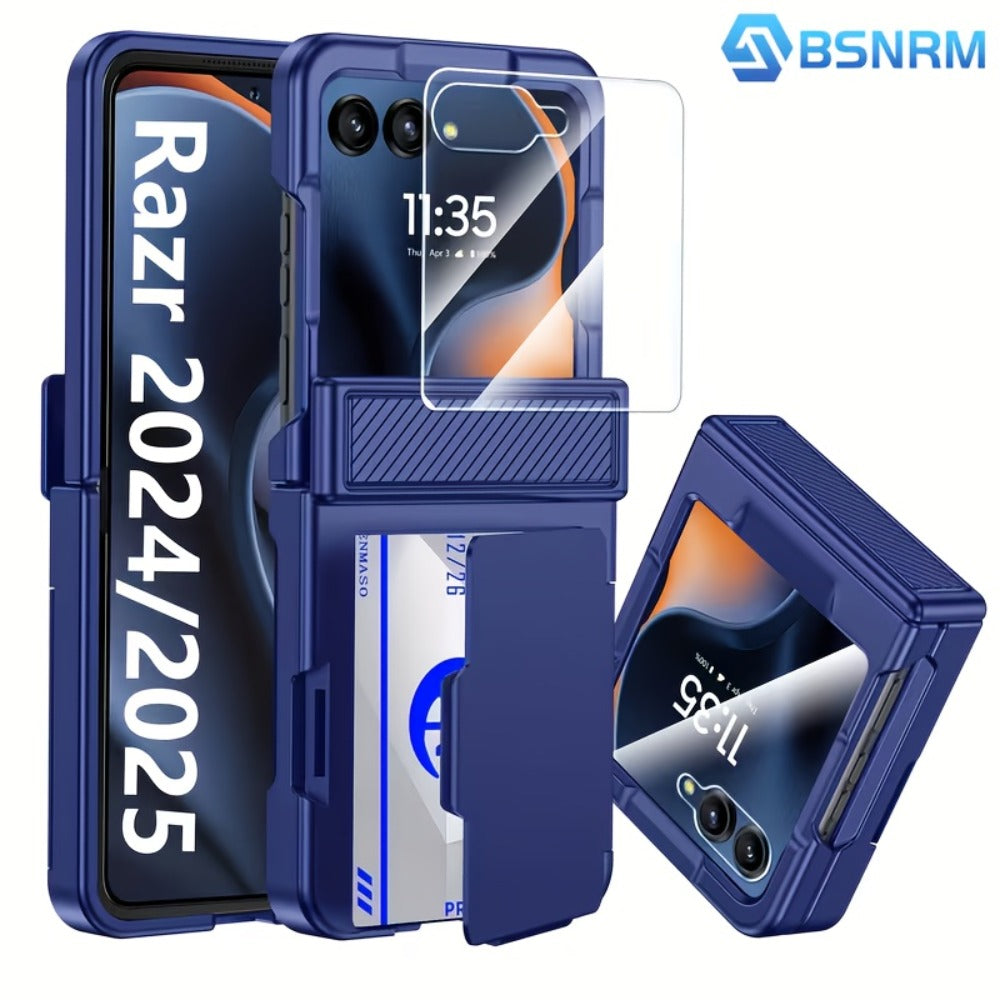 Motorola Razr 2025 2026 Hinge Protector Case with Built-In Screen Protector Card Slot & Lanyard - Shockproof Scratch-Proof Hard PC Flip Phone Cover for Razr 2025 Razr 2026 Complete Protection