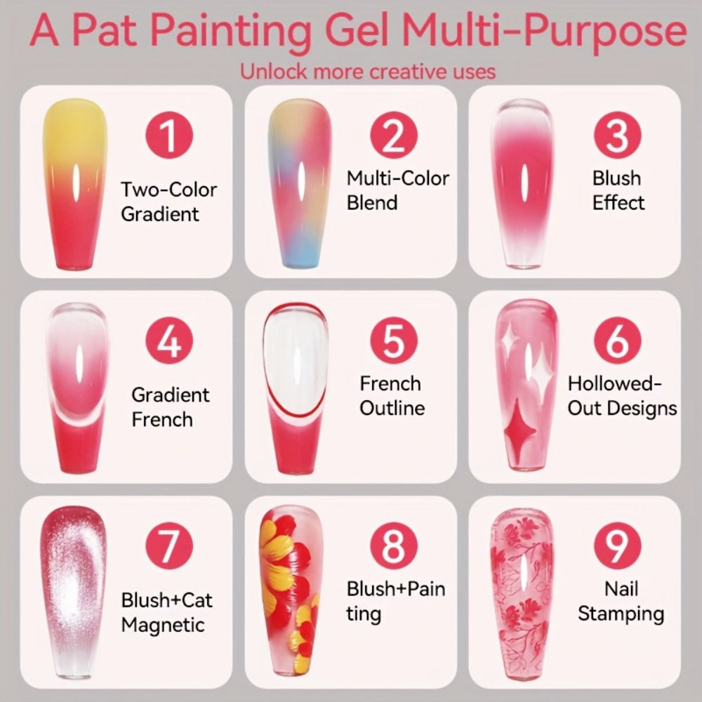 4-in-1 Pat Ombre Gel Nail Polish 9 Colors Gradient Stamping Painting Rub Powder – Solid Varnish for DIY French Manicure & Salon Nail Art, Chrome Glitter Effect for Women by UR SUGAR