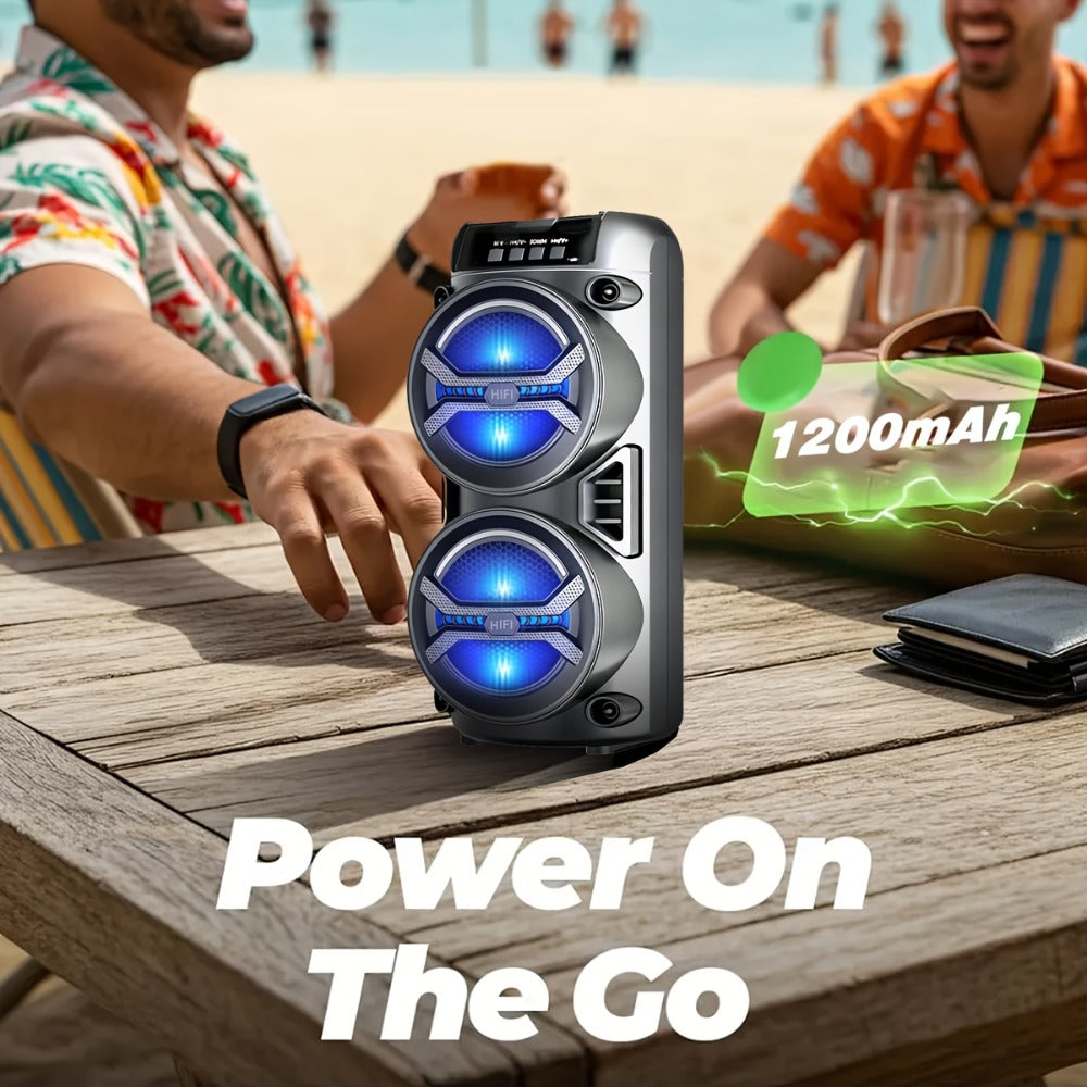 Portable Outdoor Subwoofer Bluetooth Speaker with Dual Bass Drivers, Deep Bass Stereo, TWS Pairing, USB AUX TF FM Playback, Rechargeable Battery, High-Volume Party Speaker for Indoor Outdoor Dance
