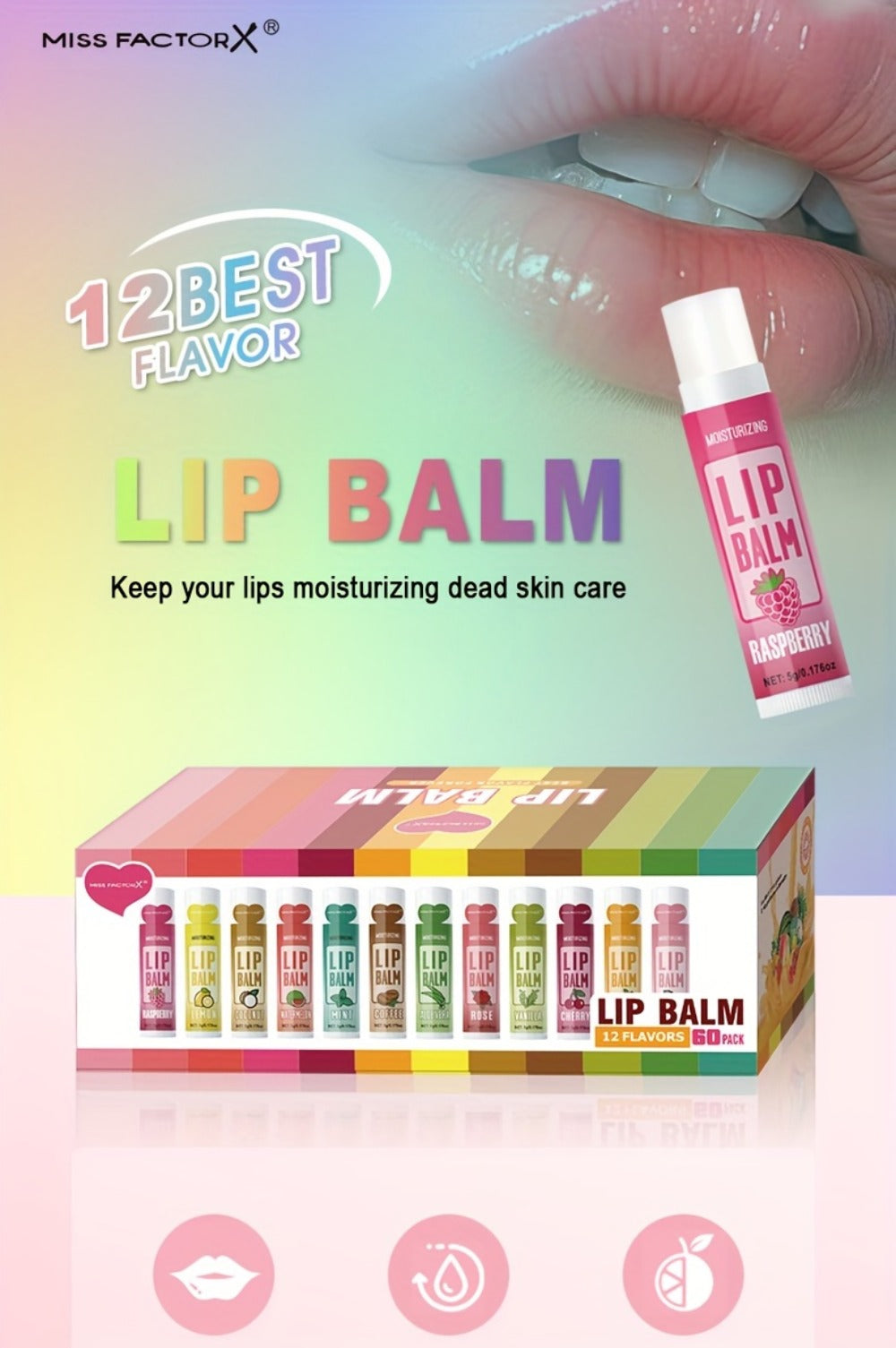 Glycerin Lip Butter Set 60 Pieces – 12 Scents Moisturizing Glossy Lip Balm, Deep Hydration for Soft Dry Lips, Valentine's Day & Holiday Gift Set for Women & Girls