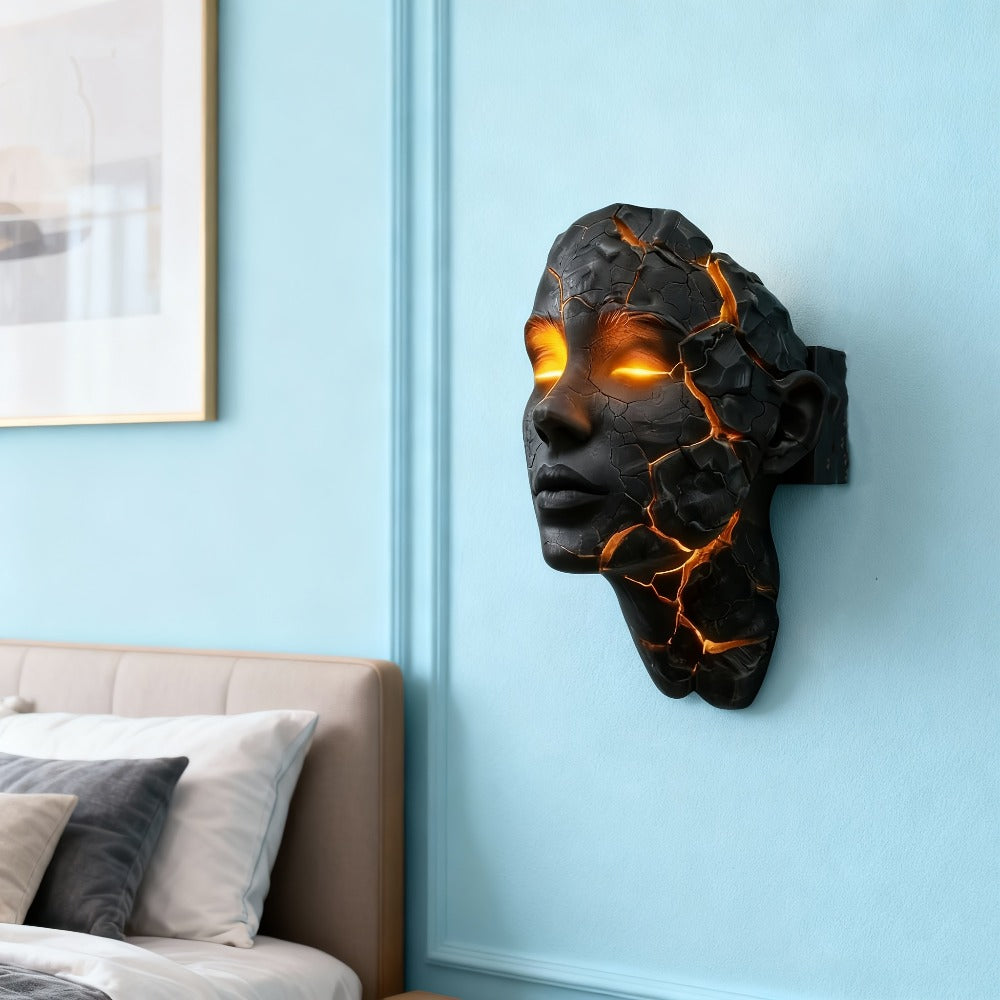 3D Shattered Soul Wall Lamp – LED Night Light Cracked Face Phantom Effect USB Powered Resin Wall Light for Bedroom Living Room Bar Cafe Home Decor, Easy Install Gothic Aesthetic Atmosphere Lamp