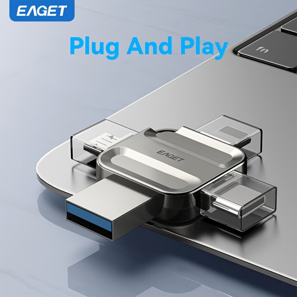 iPhone Flash Drive 4-in-1 USB Stick EAGET I50 Lightning USB-C Micro USB USB 3.0 Photo Stick for iPhone iPad Android PC Mac – 32GB 64GB 128GB 256GB Storage Expansion Memory Stick
