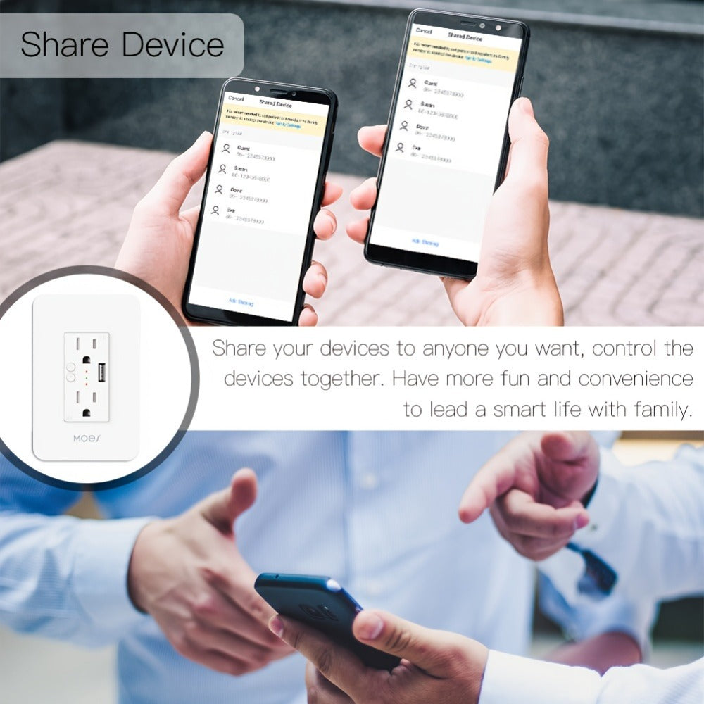 Smart WiFi Wall Outlet with 2 AC Outlets & USB Charging Port, Works with Alexa & Google Home, App Remote Control, No Hub Required, 15A 2.4GHz – MOES Intelligent In-Wall Smart Plug Socket