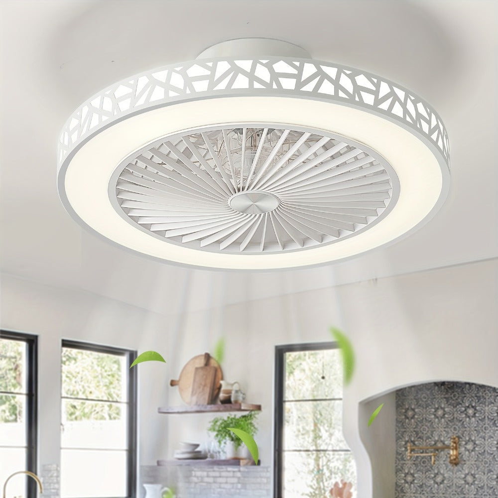 Flush Mount Ceiling Fan with Light and Remote 19 Inch | Low Profile LED Ceiling Fan 6 Wind Speeds Reversible Motor | Quiet Compact Fan for Bedroom Kids Room Living Room Low Ceiling | White Black