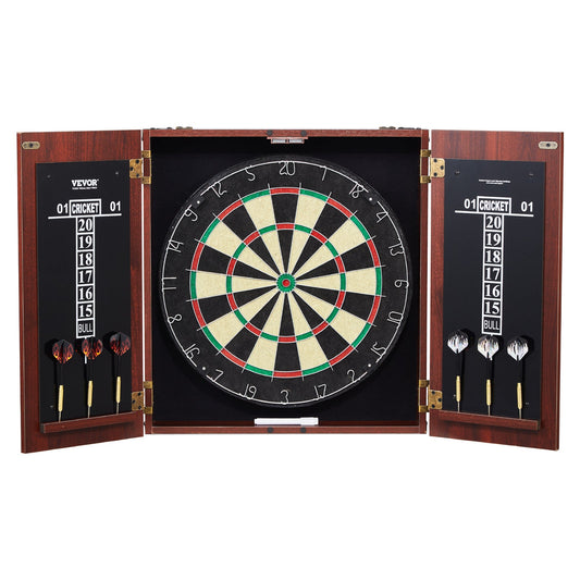 Dartboard Cabinet Set with 18-Inch Sisal Board, 6 Steel Tip Darts & Scoreboard