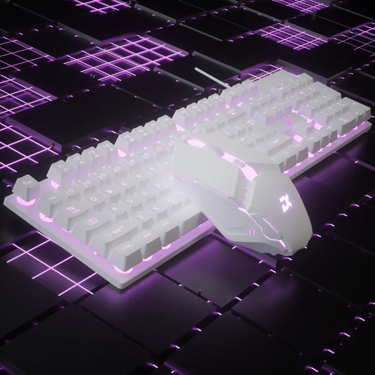 Floating Keycap Keyboard and Mouse Set Wired RGB Backlit – Mechanical Touch Keys, Multiple Lighting Effects, Volume Roller, Ergonomic USB Gaming Combo for PC, Desktop, Laptop & Mac | White Upgraded Version