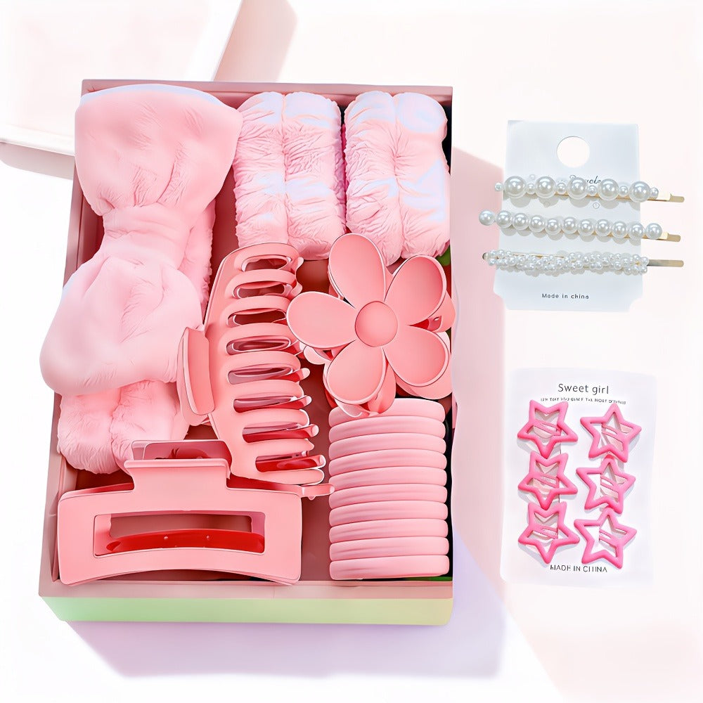 Hair Accessories Set with Headbands, Hair Clips, Hoops and Hair Rings, Bow and Elastic Styles, 14 Color Options