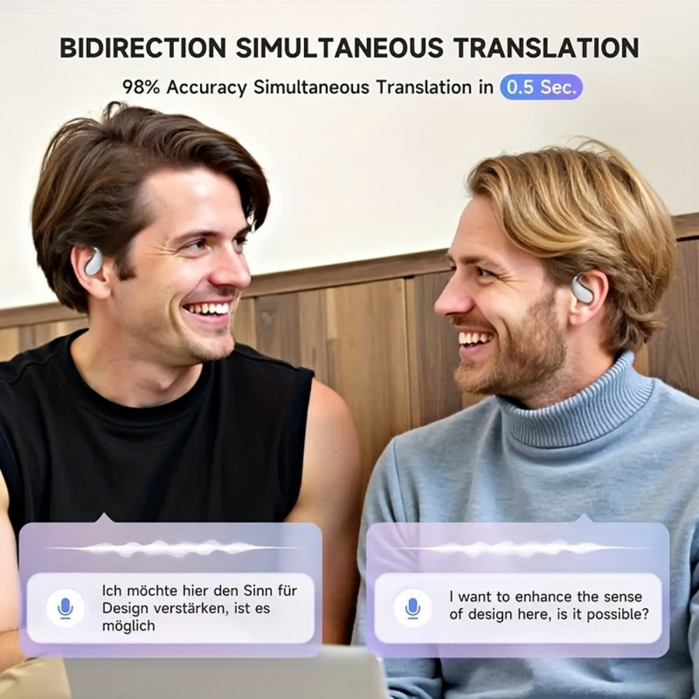 6-Mic AI Translation Bone Conduction Headset 144 Languages, Real-Time Translator Wireless Headphones, Meeting Notes Recording, Intelligent Noise Cancellation, Touch Control, Deep Bass, Open-Ear for Running Sport Business