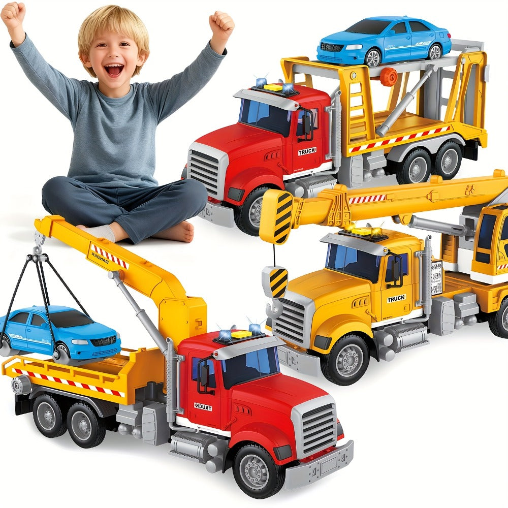 Toy Tow Truck and Crane Models for Vehicle-Themed Pretend Play