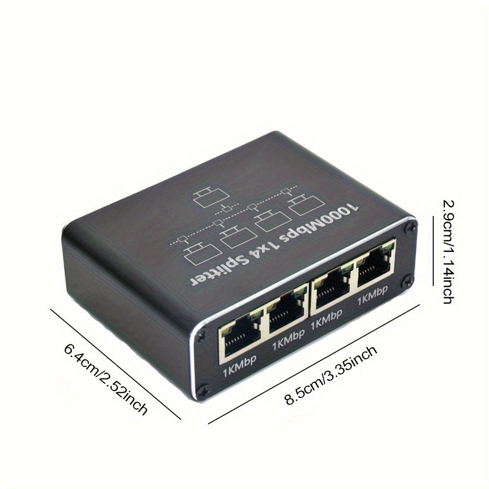 4-Port Ethernet Splitter USB Powered - 1 to 4 RJ45 Network Hub Adapter, Connect 4 Devices Simultaneously, Plug and Play LAN Port Expander for Home Office Gaming Smart TV NAS IP Camera