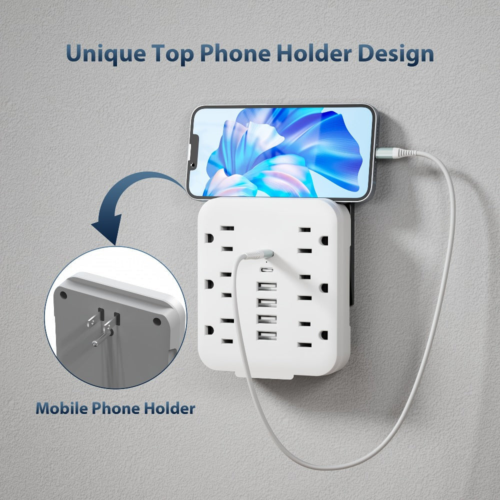 Compact 12-in-1 Mini Power Strip with 6 AC Outlets, 4 USB-A & 2 USB-C Ports – Portable Wall Charger Adapter, Multi-Socket Extension Outlet for Travel, School, Office & Home Use