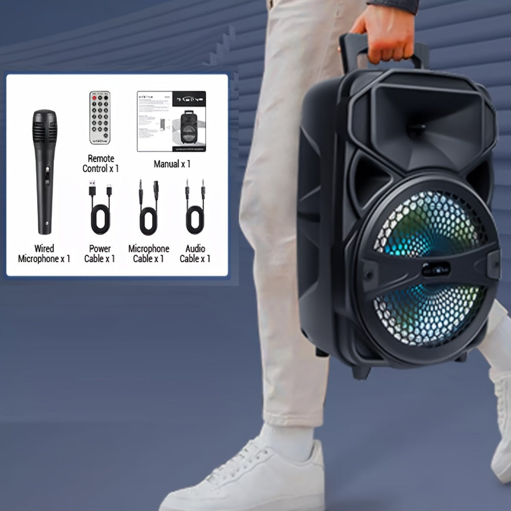 8-Inch Subwoofer Party Speaker 1000W Portable Rechargeable Wireless Bluetooth | Heavy Bass, FM Radio, LED Lights, Remote Control, Built-in Mic, AUX/USB/TF – Outdoor & Indoor Karaoke Boombox