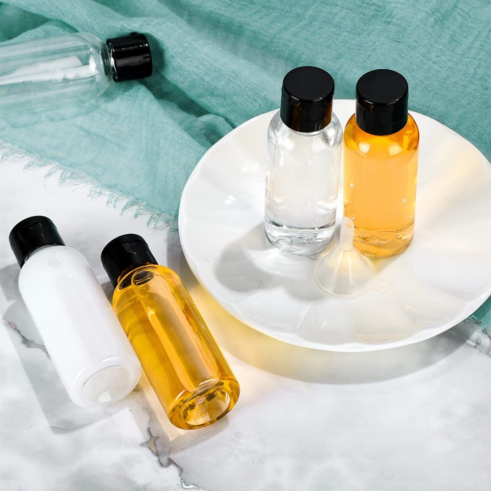 Squeeze Bottles 2oz Flip Cap 100 Pack Clear Plastic Refillable Travel Dispenser Containers BPA Free for Shampoo Lotion Conditioner Liquid Soap Toner Skincare Salon Bulk Bottles