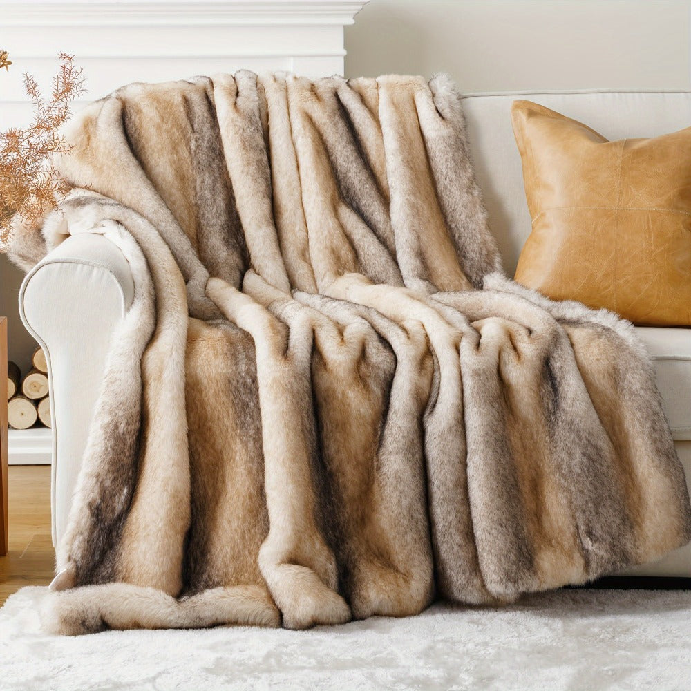 Long Hair Fluffy Reversible Plush Velvet Throw Blanket – 300-350gsm Soft Elegant Throw for Couch & Bed, 6 Colors, 2 Sizes