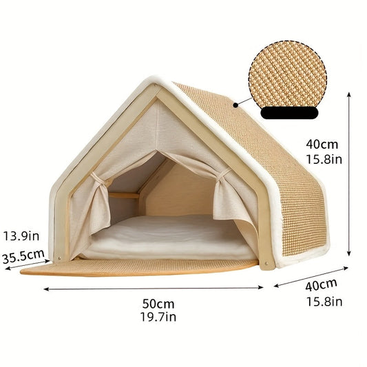 Cat House with Sisal Scratching Pad, Semi-Enclosed Shell Hideout, XL