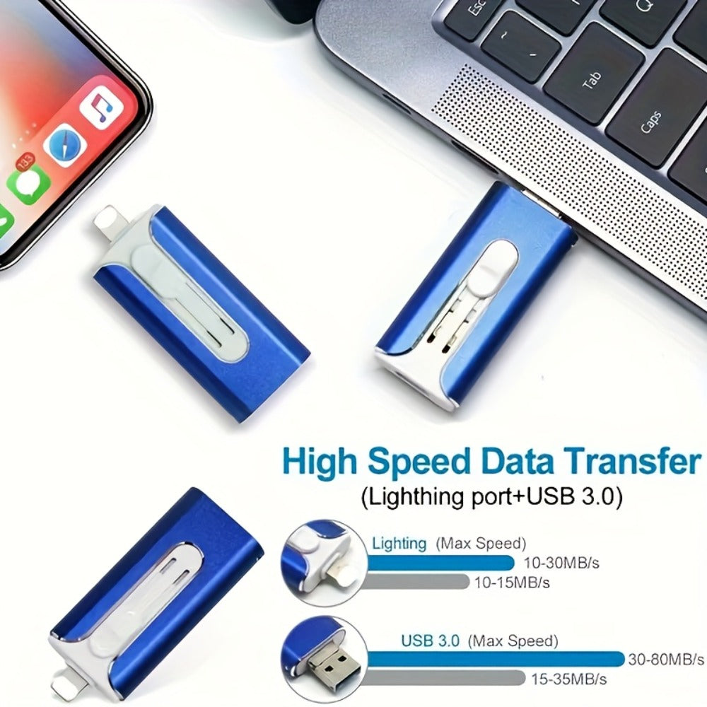 OTG USB 3.0 Flash Drive 4-in-1 for iPhone iPad Android Mac PC – Lightning Type-C Micro USB Connector Thumb Drive 64GB 128GB 256GB Memory Stick Photo Backup Storage