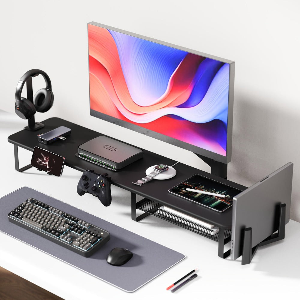 Monitor Stand Organizer with Headset Holder Phone Stand & Game Controller Holder, Versatile Desktop Riser for Computer Monitor Laptop, Gaming & Home Office Desk Organizer