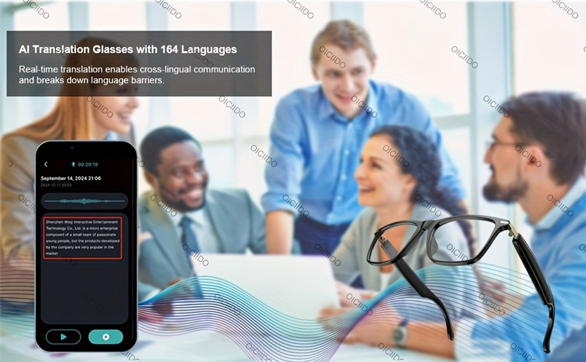 AI Smart Glasses with Real-Time Translation for 160+ Languages, ChatGPT Voice Assistant, HD Calls & Hi-Fi Music – Open-Ear Audio Glasses for Men & Women